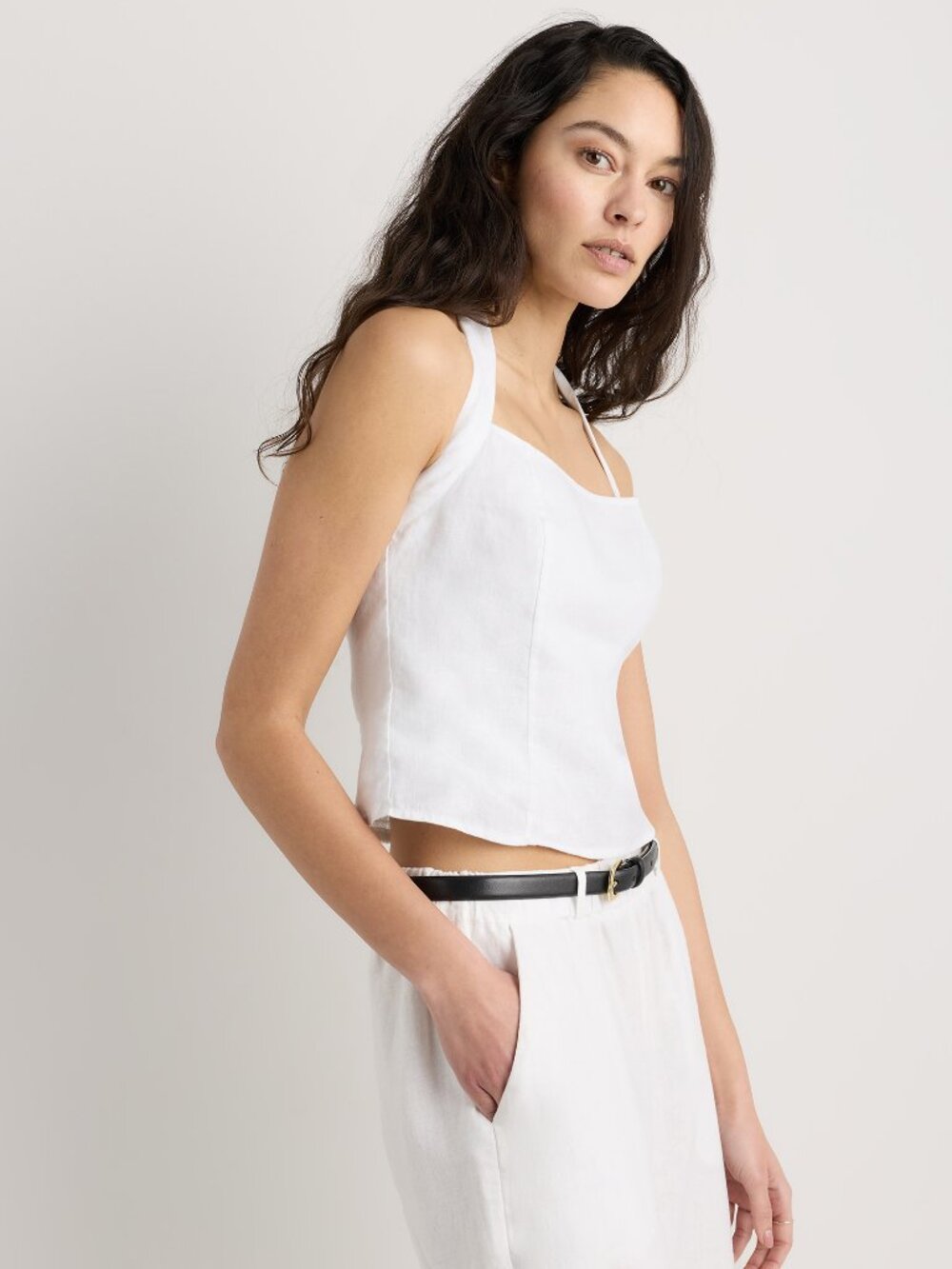 100% European Linen Halter Top in White - Picture 4 of 10
